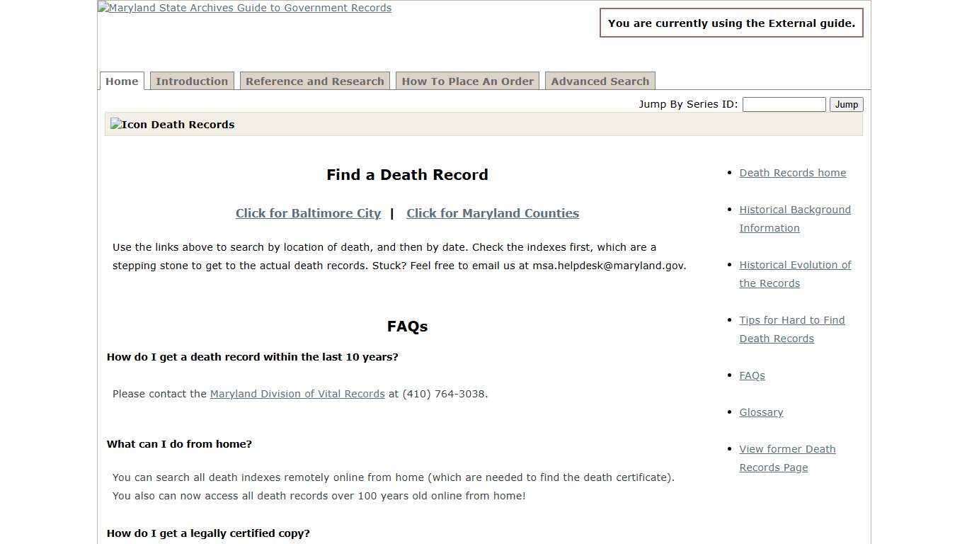 Maryland State Archives - Guide to Government Records