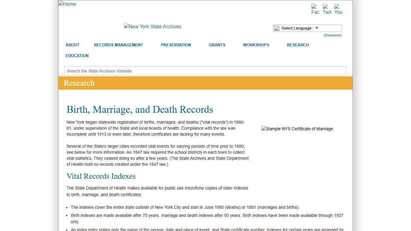 Birth, Marriage, and Death Records | New York State Archives