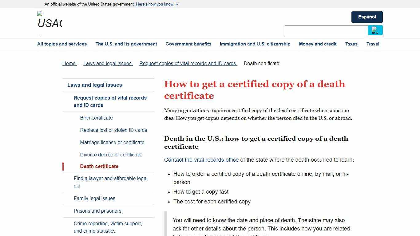 How to get a certified copy of a death certificate | USAGov